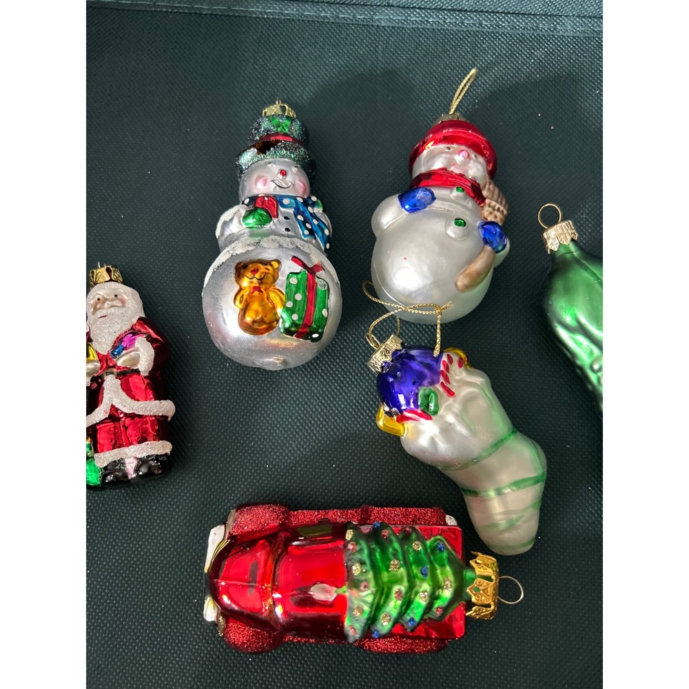 Christmas Ornaments Bulk Lot Vintage Blown Glass Santa Snowman Truck Pickle Set